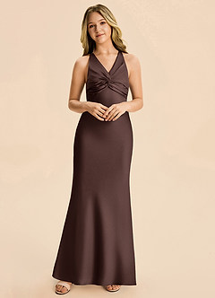 Azazie Hati Junior Ganache Mermaid Stretch Satin Dress image3
