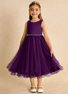 Azazie Lass vestidos de niña de las flores Vestido de Uva de Tul de Corte En A con Lazo image5