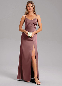 Azazie Azuree Bridesmaid Dresses Vintage Mauve A-Line Pleated Stretch Satin Dress image3