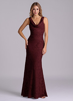 Azazie Rylina Final Sale Cabernet Mermaid Floral Burnout Dress image1