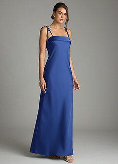 Azazie Ellia Bridesmaid Dresses Royal Blue Sheath Bow Stretch Satin Dress image3