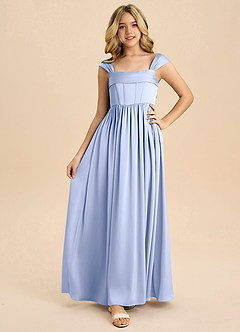 Azazie Hattie Junior Ice A-Line Pleated Stretch Satin Dress image5