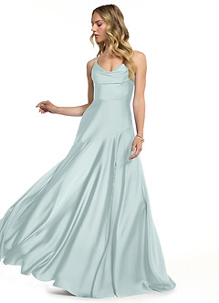 Azazie Kayla Bridesmaid Dresses Mist Sheath Side Slit Stretch Satin Dress image3