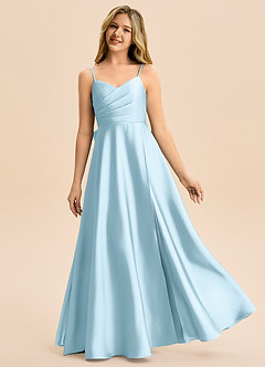 Azazie Rumi Junior Abito A-Line in Raso Elasticizzato Plissettato Azzurro image1