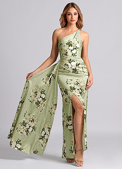 Azazie Maron Bridesmaid Dresses Floral Vines A-Line One Shoulder Stretch Satin Dress image3