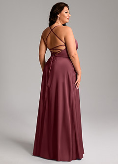 Azazie Mei Bridesmaid Dresses Merlot A-Line V-Neck Stretch Satin Dress image11
