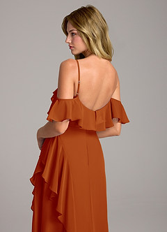 Azazie Aubrie Brautjungfernkleider A-Linie Schulterfrei Chiffon Kleid Paprika image2