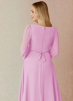Azazie Leonia Bridesmaid Dresses Candy Pink A-Line Long Sleeve Chiffon Dress image7