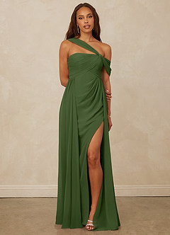 Christian Siriano Bridal for Azazie 1014 Robes de demoiselle d'honneur Robe Trapèze en Mousseline de soie Épaule décolletée Olive image10