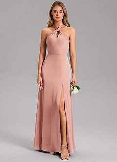 Azazie Tracie Bridesmaid Dresses Rosette A-Line Side Slit Stretch Satin Dress image3