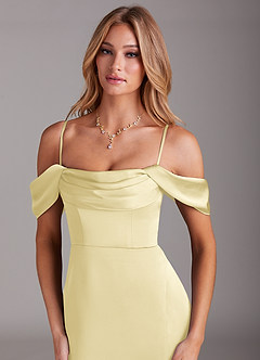 Azazie Saige Brautjungfernkleider Meerjungfrau-Linie Schulterfrei Stretch-Satin Kleid Zitronensorbet image2