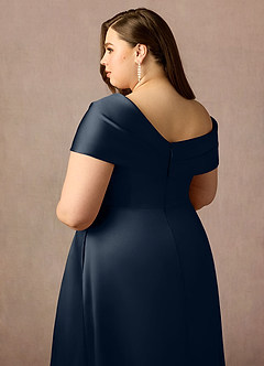 Azazie Marissa Venta Final Vestido de Azul Marino Oscuro de Micado de Corte en A con Plisado image13