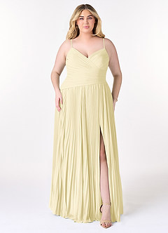 Azazie Vini Jurken voor bruidsmeisjes Jurk van Chiffon met A-Lijn V-hals geplooid Citroensorbet image7