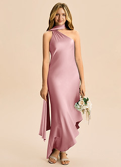 Azazie Briony Junior Etui Plissee Stretch-Satin Kleid Altrosa image5