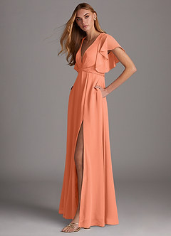 Azazie Kitr Slutförsäljning Klänning av A-Line i Chiffong Ruched Solnedgång image5