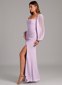 Azazie Brixley Bridesmaid Dresses Frosted Lilac Mermaid Long Sleeve Chiffon Dress image5