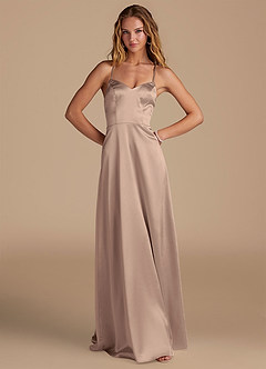 Azazie Mei Bridesmaid Dresses Taupe A-Line Sweetheart Neckline Metallic Satin Dress image1