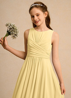 Azazie Ducky Girls Formal Blumenmädchenkleider A-Linie Plissee Chiffon Kleid Butter image3