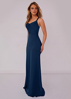 Barbie ♥ Azazie Bridesmaid Dresses Dark Navy Mermaid Pleated Stretch Satin Dress image4