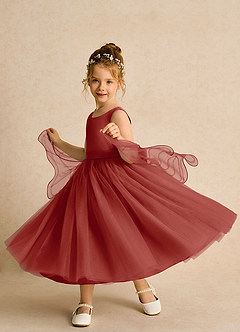 Azazie Pear Blumenmädchenkleider Ballkleid Schleifen Tüll Kleid Terrakotta image2