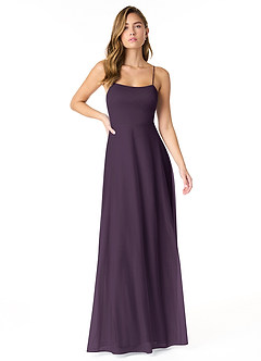 Azazie Rae Final Sale Plum A-Line Bow Mesh Dress image1