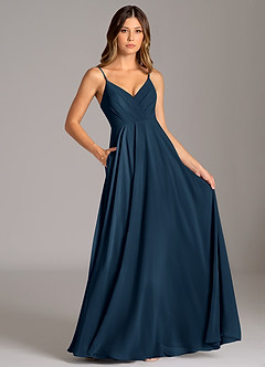 Azazie Amani Bridesmaid Dresses Dark Navy A-Line Pleated Chiffon Dress image13