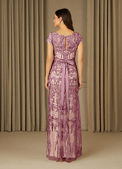 Azazie Dorit Mother of the Bride Dresses Vintage Mauve Champagne Sheath Scoop Lace Dress image2