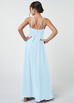 Azazie Leighton Junior Abito A-Line in Chiffon Plissettato Azzurro image3