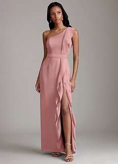 Azazie Venita Final Sale Dark Green Sheath Ruched Chiffon Dress image1