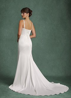 Azazie Sadie Robes de mariée Robe Sirène en Satin extensible Blanc De Diamant image7