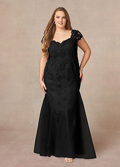 Azazie Marbella vestidos de madre de la novia Vestido de Negro de Encaje de Sirena con Reina Ana Lentejuelas image8