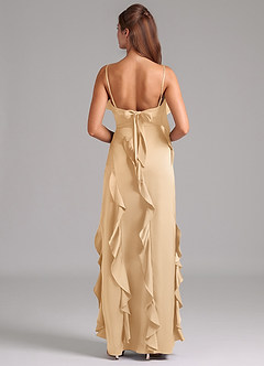 Azazie Malia Bridesmaid Dresses Gold A-Line Side Slit Stretch Satin Dress image6