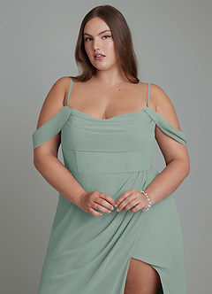 Azazie Johana Bridesmaid Dresses Silver Sage Mermaid Off the Shoulder Chiffon Convertible Dress image10