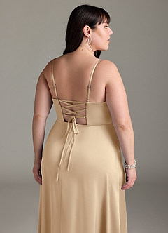 Azazie Marchella Robes de demoiselle d'honneur Robe Trapèze en Satin extensible Corset Champagne image12