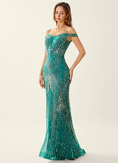 Sabine Green Beading Corset Lace Up Back Mermaid Prom Dress image1