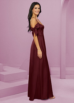 Barbie ♥ Azazie Bridesmaid Dresses Cabernet A-Line Off the Shoulder Stretch Satin Dress image4
