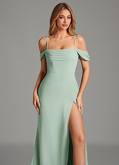 Azazie Riley Bridesmaid Dresses Agave Sheath Off the Shoulder Chiffon Convertible Dress image8
