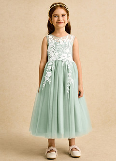 Azazie Sundae Jurken voor bloemenmeisjes Baljurk Jurk van Kant Agave image7