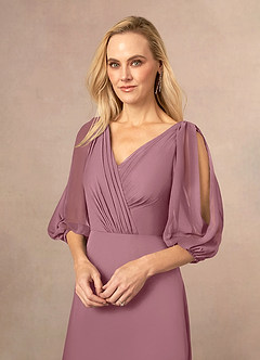 Azazie Bronwyn Mother of the Bride Dresses A-Line V-Neck Ruched Chiffon Floor-Length Dress image4