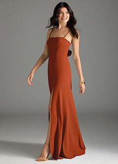 Azazie Melia Bridesmaid Dresses Paprika A-Line Bow Stretch Crepe Dress image3