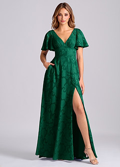 Azazie Kimber Jurken voor bruidsmeisjes Jurk van Bloemen Burn-out met A-Lijn met Zakken Smaragd image1