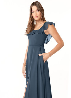 Azazie Jinny Bridesmaid Dresses Neptune A-Line Square Neckline Ruched Chiffon Dress image5
