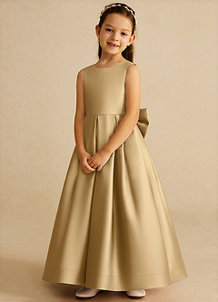 Azazie Cailee Abiti da Ragazza di Fiori Abito Principessa in Raso Opaco Plissettato Oro image4