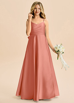 Azazie Rumi Junior Linia A Pofałdowany Satyna elastyczna Długość podłogi Młodsza druhna Sukienka image4