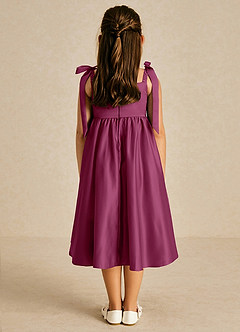 Azazie Chelsie Flower Girl Dresses Mulberry A-Line Bow Matte Satin Dress image2