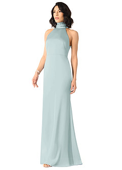 Azazie x Delaney Bridesmaid Dresses Mist Sheath High Neck Stretch Satin Dress image2