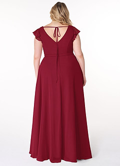 Azazie Claudine Bridesmaid Dresses Burgundy A-Line Flutter Sleeve Chiffon Dress image8