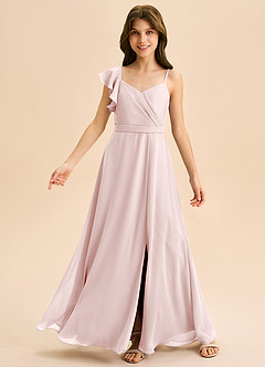 Azazie Kelsea Junior Vestido de Rosa Rubor de Gasa de Corte en A con Volante image6