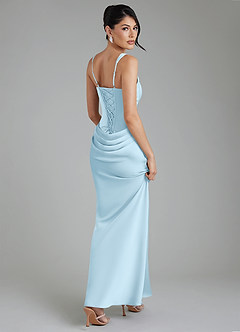 Azazie Etta Robes de demoiselle d'honneur Robe Sirène en Satin extensible Corset Bleu Ciel image2