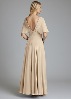 Azazie Pamela Vestidos de damas de honor Vestido de Champán de Gasa de Corte en A con Cuello en V plisado image2